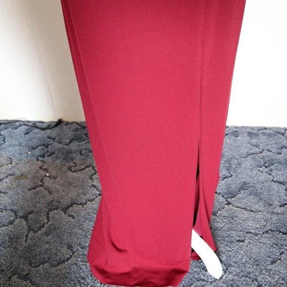 After Six 6814 Burgundy Red V-neck Crepe Sleeve Slit Front Evening Gown Small - Picture 5 of 13